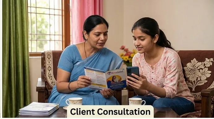 LIC Bima Sakhi insurance advisor consulting clients about LIC policies