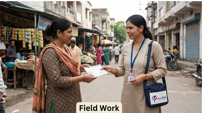 LIC Bima Sakhi women advisor doing insurance field work and customer outreach