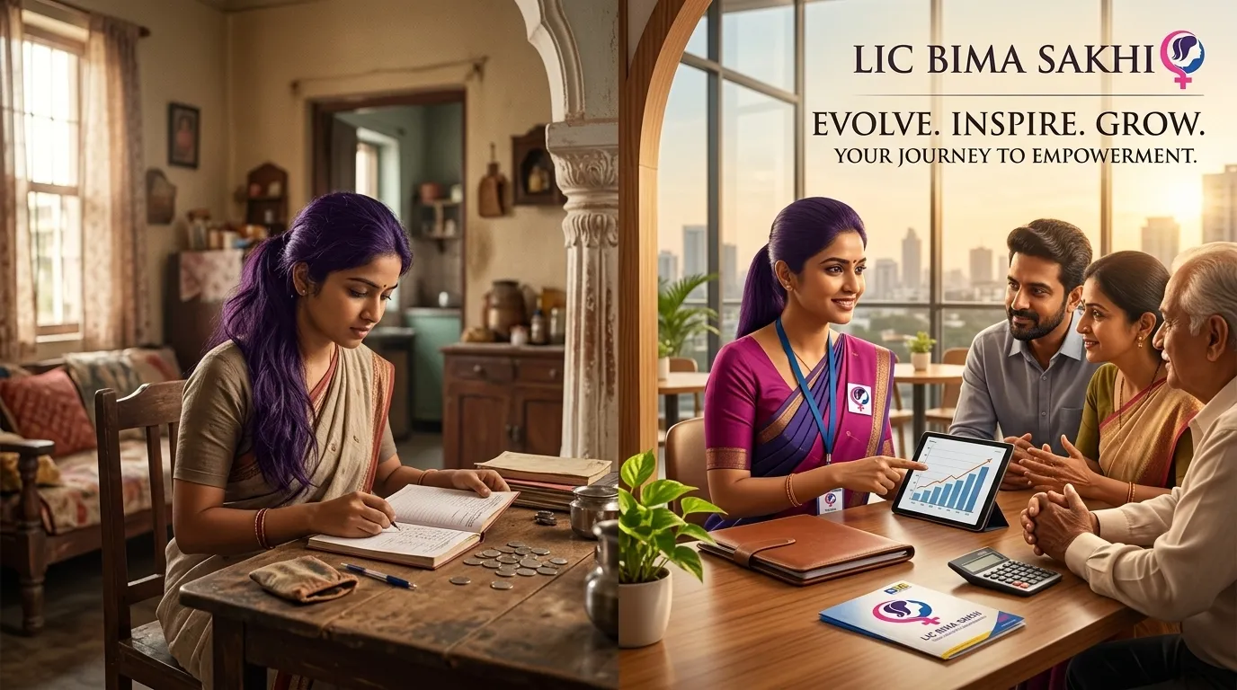 Successful Indian woman celebrating career achievement through LIC Bima Sakhi opportunity